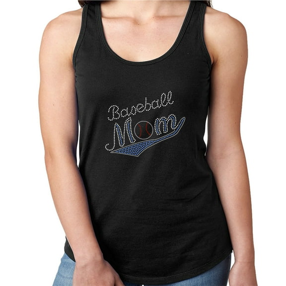 Womens T-Shirt Rhinestone Bling Black Tee Baseball Mom Ball Blue Tank Racer Back Medium