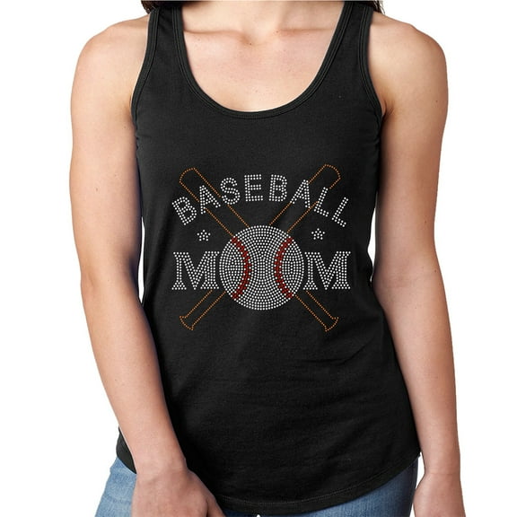 Womens T-Shirt Rhinestone Bling Black Tee Baseball Mom Bats Ball Tank Racer Back X-Large