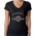 thumbnail image 1 of Womens T-Shirt Rhinestone Bling Black Tee Baseball Mom Bats Ball V-Neck Large, 1 of 2