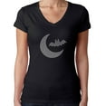 thumbnail image 1 of Womens T-Shirt Rhinestone Bling Black Tee Bat Crescent Moon Halloween V-Neck X-Large, 1 of 2