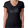 thumbnail image 1 of Womens T-Shirt Rhinestone Bling Black Tee Bridal Bride Beauty Sparkle V-Neck Medium, 1 of 2