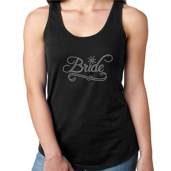 Womens T-Shirt Rhinestone Bling Black Tee Bride Script White Sparkle Tank Racer Back Large