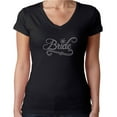 thumbnail image 1 of Womens T-Shirt Rhinestone Bling Black Tee Bride Script White Sparkle V-Neck Small, 1 of 2