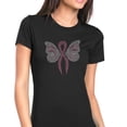 thumbnail image 1 of Womens T-Shirt Rhinestone Bling Black Tee Butterfly Pink Ribbon Crew Neck Medium, 1 of 2