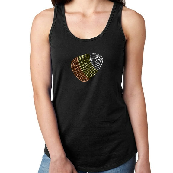 Womens T-Shirt Rhinestone Bling Black Tee Candy Corn Halloween Tank Racer Back Medium