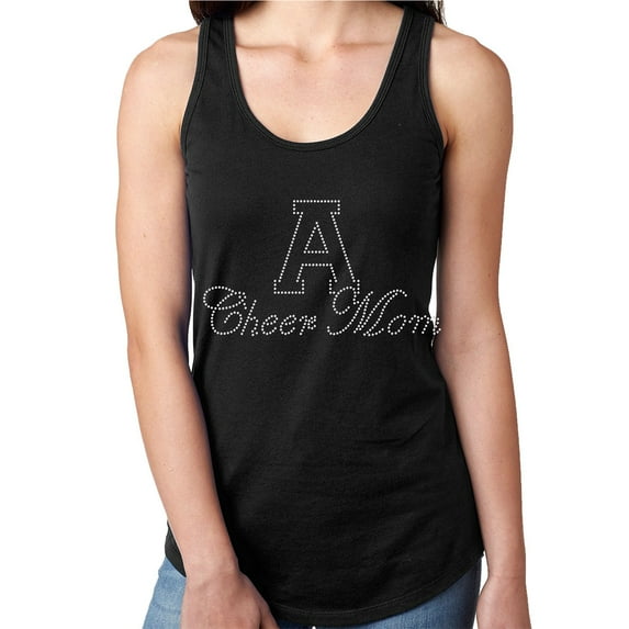 Womens T-Shirt Rhinestone Bling Black Tee Capital A Cheer Mom Tank Racer Back Large
