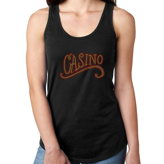 Womens T-Shirt Rhinestone Bling Black Tee Casino Vegas Red Yellow Tank Racer Back Small