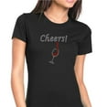 thumbnail image 1 of Womens T-Shirt Rhinestone Bling Black Tee Cheers Red Wine Glass Crew Neck XX-Large, 1 of 2