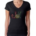 thumbnail image 1 of Womens T-Shirt Rhinestone Bling Black Tee Christmas Joy Ornament V-Neck Small, 1 of 2
