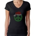 thumbnail image 1 of Womens T-Shirt Rhinestone Bling Black Tee Christmas Peace Santa Hat V-Neck Small, 1 of 2