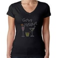 thumbnail image 1 of Womens T-Shirt Rhinestone Bling Black Tee Cocktail Glass Group Therapy V-Neck Large, 1 of 2