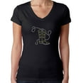 thumbnail image 1 of Womens T-Shirt Rhinestone Bling Black Tee Cowgirl Boot Rope V-Neck Medium, 1 of 2
