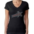 thumbnail image 1 of Womens T-Shirt Rhinestone Bling Black Tee Dance Shooting Star V-Neck Large, 1 of 2