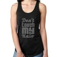 thumbnail image 1 of Womens T-Shirt Rhinestone Bling Black Tee Don't Touch My Hair Disco Style Tank Racer Back Large, 1 of 2