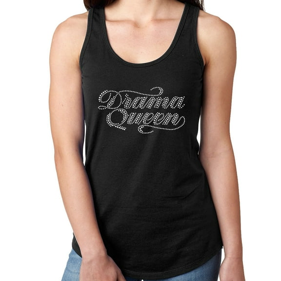 Womens T-Shirt Rhinestone Bling Black Tee Drama Queen Tank Racer Back Medium