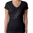 thumbnail image 1 of Womens T-Shirt Rhinestone Bling Black Tee Faith Cross Church Religion V-Neck Small, 1 of 2