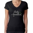 thumbnail image 1 of Womens T-Shirt Rhinestone Bling Black Tee Feliz Navidad Christmas V-Neck XX-Large, 1 of 2