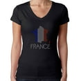 thumbnail image 1 of Womens T-Shirt Rhinestone Bling Black Tee France Flag Map Sparkle V-Neck X-Large, 1 of 2