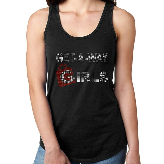 Womens T-Shirt Rhinestone Bling Black Tee Get a Way Girls Shopping Bag Tank Racer Back XX-Large