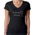 thumbnail image 1 of Womens T-Shirt Rhinestone Bling Black Tee Girlfriend Therapy Red Wine Glass V-Neck XX-Large, 1 of 2