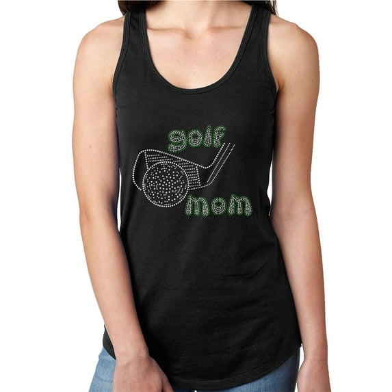 Womens T-Shirt Rhinestone Bling Black Tee Golf Mom Sparkle White Green Tank Racer Back Large