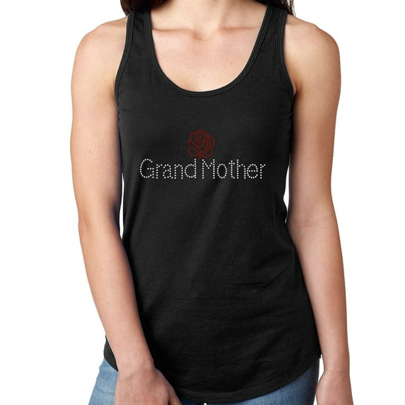 Womens T-Shirt Rhinestone Bling Black Tee Grandmother Red Rose Tank Racer Back X-Large