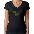 thumbnail image 1 of Womens T-Shirt Rhinestone Bling Black Tee Green Cute Turtle Sparkle V-Neck X-Large, 1 of 2