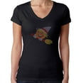 thumbnail image 1 of Womens T-Shirt Rhinestone Bling Black Tee Halloween Pumpkin Broom V-Neck X-Large, 1 of 2