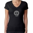 thumbnail image 1 of Womens T-Shirt Rhinestone Bling Black Tee Halloween Scary Skull V-Neck Medium, 1 of 2