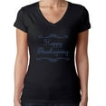 thumbnail image 1 of Womens T-Shirt Rhinestone Bling Black Tee Happy Thanksgiving Blue V-Neck XX-Large, 1 of 2