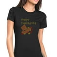 thumbnail image 1 of Womens T-Shirt Rhinestone Bling Black Tee Happy Thanksgiving Hat Flowers Crew Neck Large, 1 of 2