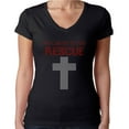 thumbnail image 1 of Womens T-Shirt Rhinestone Bling Black Tee He Came to my Rescue Jesus God V-Neck X-Large, 1 of 2