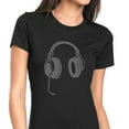 thumbnail image 1 of Womens T-Shirt Rhinestone Bling Black Tee Headphones Disco Sparkle Crew Neck X-Large, 1 of 2