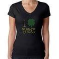 thumbnail image 1 of Womens T-Shirt Rhinestone Bling Black Tee I Irish You Shamrock Love V-Neck Medium, 1 of 2
