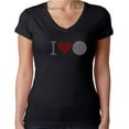 thumbnail image 1 of Womens T-Shirt Rhinestone Bling Black Tee I Love Baseball Red Heart V-Neck Large, 1 of 2