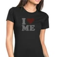 thumbnail image 1 of Womens T-Shirt Rhinestone Bling Black Tee I Love Me Red Heart Sparkle Crew Neck Medium, 1 of 2