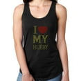 thumbnail image 1 of Womens T-Shirt Rhinestone Bling Black Tee I Love Red Heart my Hubby Tank Racer Back Medium, 1 of 2