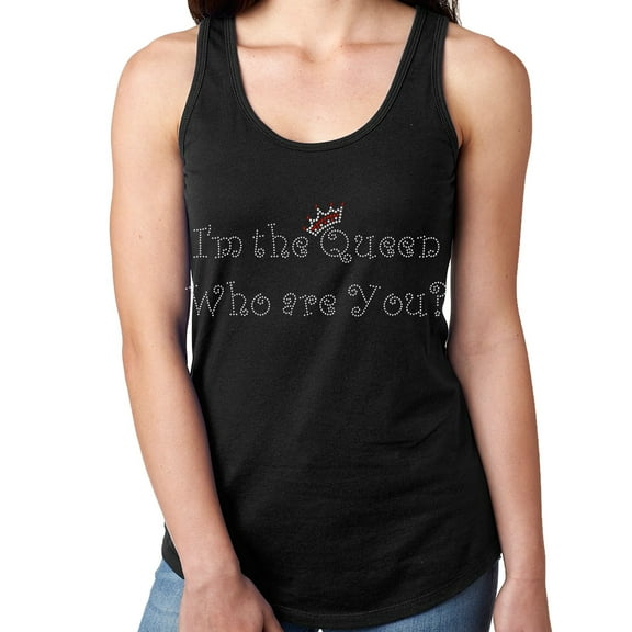 Womens T-Shirt Rhinestone Bling Black Tee I'm the Queen Who are you Tank Racer Back XX-Large