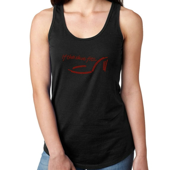 Womens T-Shirt Rhinestone Bling Black Tee If the Shoe Fits Red Tank Racer Back XX-Large