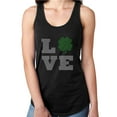 thumbnail image 1 of Womens T-Shirt Rhinestone Bling Black Tee LOVE Irish Shamrock St. Patrick Tank Racer Back XX-Large, 1 of 2