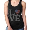 thumbnail image 1 of Womens T-Shirt Rhinestone Bling Black Tee LOVE USA Flag 4th of July Tank Racer Back Large, 1 of 2