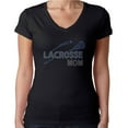 thumbnail image 1 of Womens T-Shirt Rhinestone Bling Black Tee Lacrosse Sport Mom Sparkle V-Neck Medium, 1 of 2