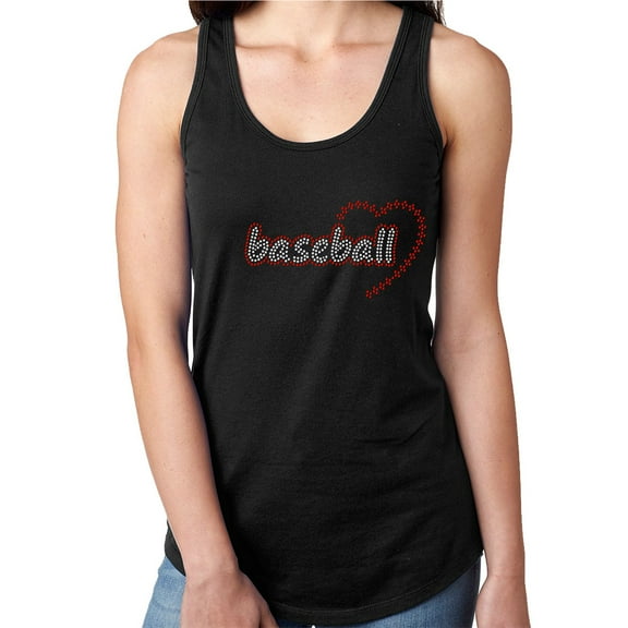 Womens T-Shirt Rhinestone Bling Black Tee Love Baseball Heart Sparkle Tank Racer Back Large