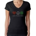 thumbnail image 1 of Womens T-Shirt Rhinestone Bling Black Tee Love Peace Irish Heart V-Neck Medium, 1 of 2