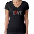 thumbnail image 1 of Womens T-Shirt Rhinestone Bling Black Tee Love Red Heart Sparkle V-Neck X-Large, 1 of 2