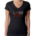 thumbnail image 1 of Womens T-Shirt Rhinestone Bling Black Tee Love Softball Red Ball Heart V-Neck Large, 1 of 2