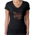 thumbnail image 1 of Womens T-Shirt Rhinestone Bling Black Tee Mom Red Heart Tattoo Flowers V-Neck XX-Large, 1 of 2