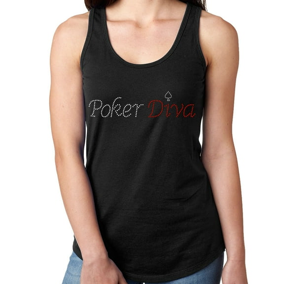 Womens T-Shirt Rhinestone Bling Black Tee Poker Diva Red White Tank Racer Back Small