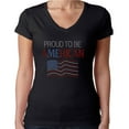 thumbnail image 1 of Womens T-Shirt Rhinestone Bling Black Tee Proud to be an American Flag V-Neck Large, 1 of 2