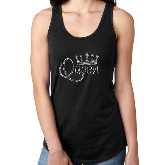 Womens T-Shirt Rhinestone Bling Black Tee Queen Crown Sparkle White Tank Racer Back Medium